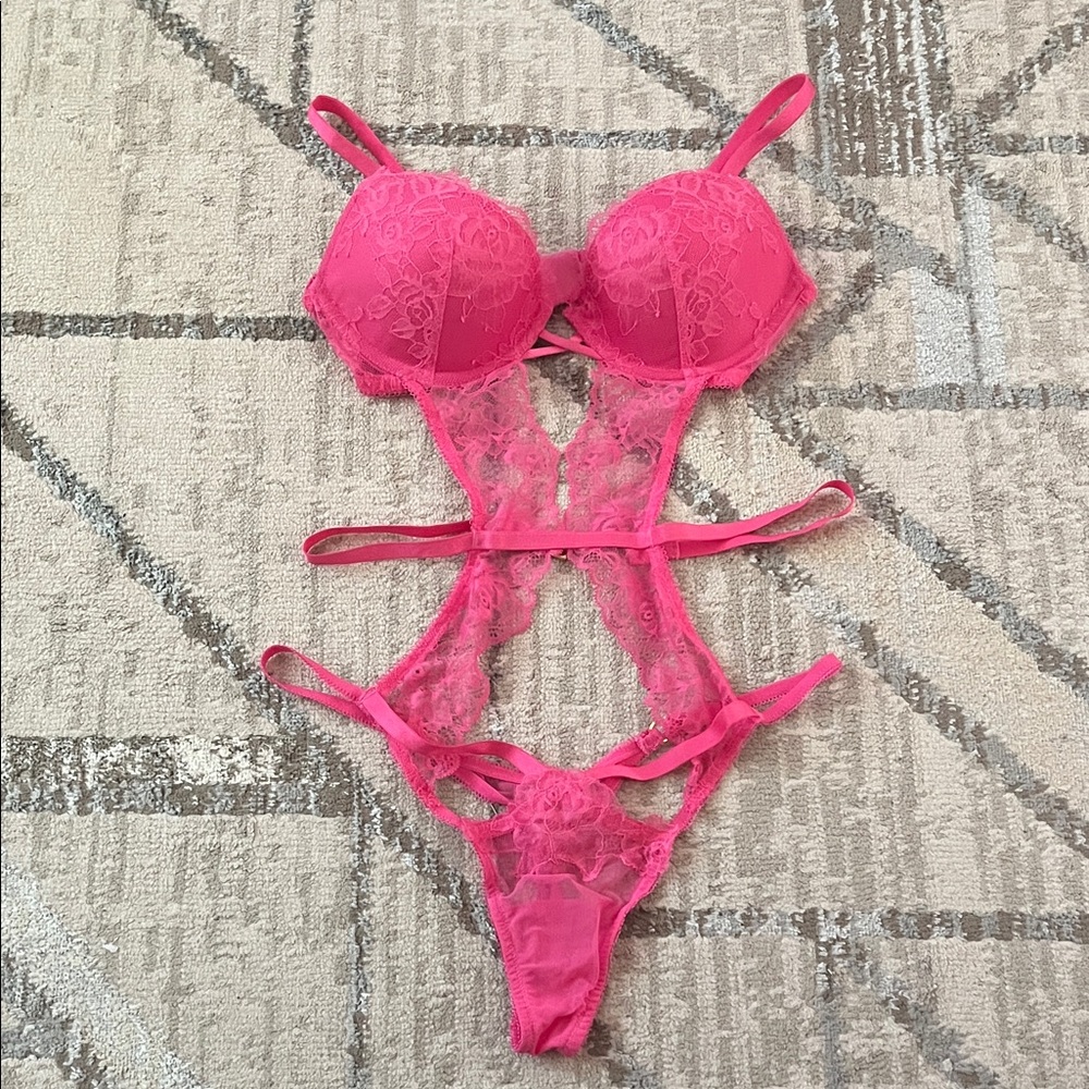 Victoria's Secret Hot Pink Lace Bra Bodysuit
